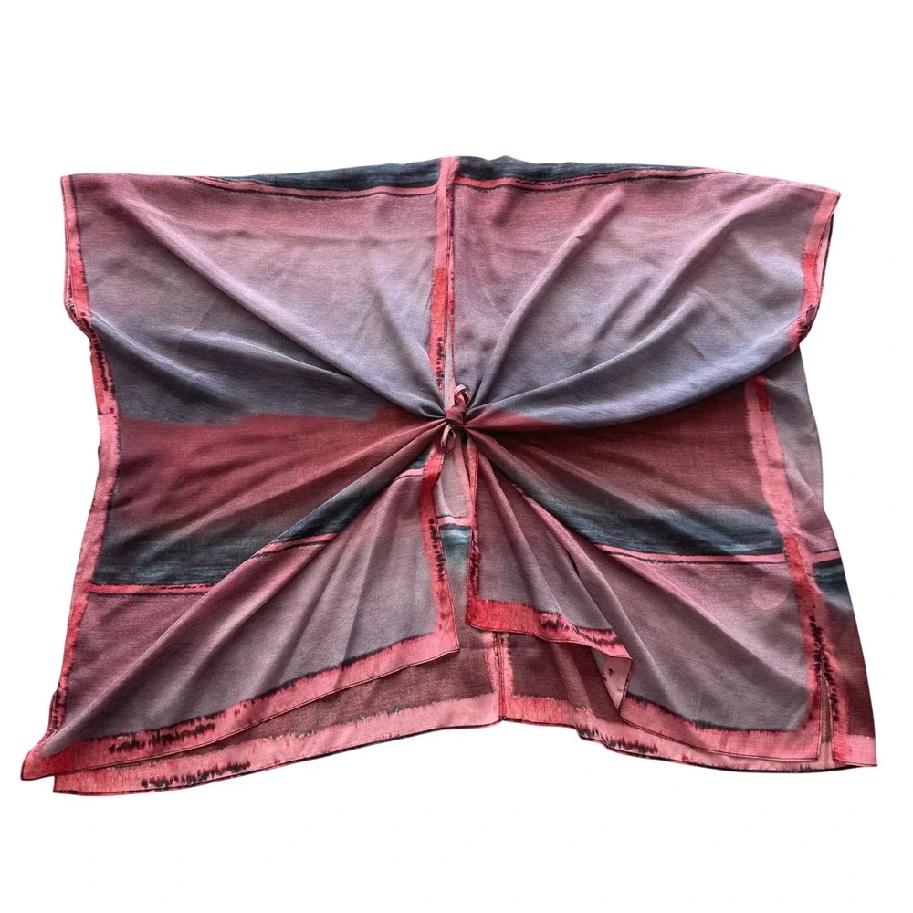 Cocoon House NWT 100% Silk Red Blue Purple Handpainted Shawl Wrap Ruana One Size